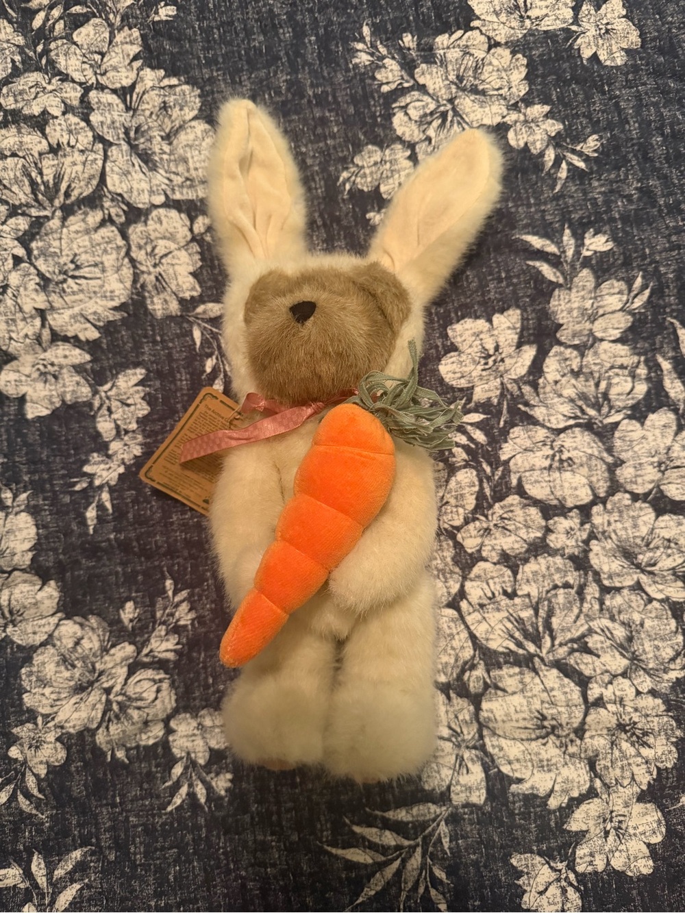 Boyds Bears Cream Plush Bunny Holding Bright Orange Carrot